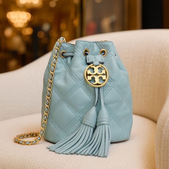 Tory Burch Handbags - NEW Tory Burch Soft Fleming Northen Blue Mini Bucket Crossbody Tote Bag